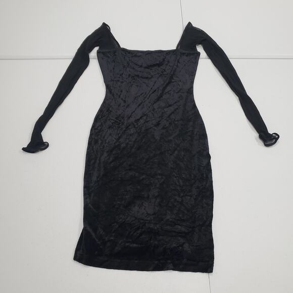 90s Whimsigoth Goth Dress Womens Medium Black Velvet Mesh Long Sleeve Cocktail - Picture 1 of 9